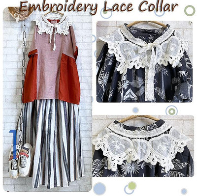 Lace Shawl 精緻穿搭 綁帶棉線高密度立體鏤空刺繡蕾絲領-白