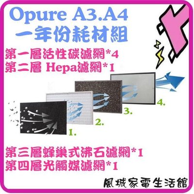 附發票~Opure 臻淨A3.A4高效抗敏HEPA光觸媒空氣清淨機A3.A4 四層濾網組-二年份優惠組