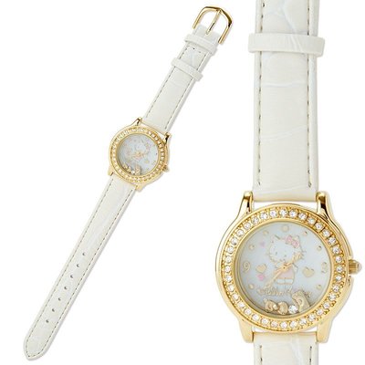 玫瑰默契＊日本進口Hello Kitty白金水鑽環繞造型型時尚晶鑽女錶手錶特價