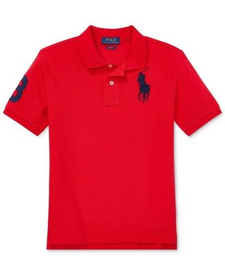 【Polo Ralph Lauren】大男童紅色短袖POLO衫 大馬刺繡數字3POLO衫 素面網眼POLO衫
