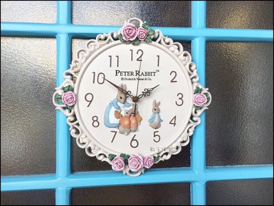 彼得兔系列 浪漫白色仿陶瓷玫瑰花壁鐘掛鐘 比得兔立體兔子造型時鐘 正版授權鄉村風可愛時鐘動物時鐘【歐舍傢居】