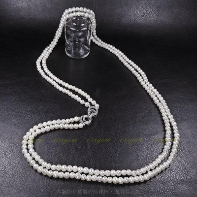 珍珠林~雙串式珍珠長項鏈~5-6m/m天然淡水珍珠-白#648+1