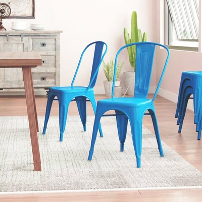 E-home Sidney希德尼工業風金屬高背餐椅-藍色
