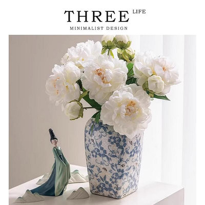 Tlife·Cyan·花瓶新中式青花瓷器陶瓷客廳復古冰裂紋擺件 | 青花