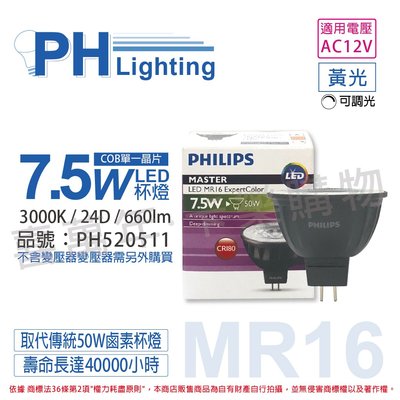 [喜萬年] PHILIPS飛利浦 LED 7.5W 830 12V 24度 可調光 COB MR16_PH520511