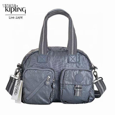 小Z代購#Kipling 猴子包 金屬藍灰 多夾層拉鍊款輕量手提肩背斜背包  防水