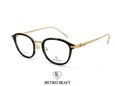 【本閣】RETROCRAFT RC1051 義大利製手工眼鏡黑金色圓框 純鈦鏡腳 thom chrome dita