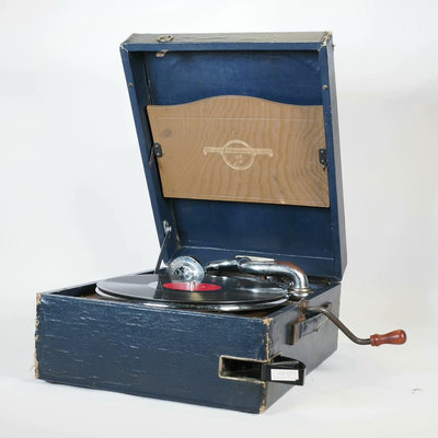 西洋古董哥倫比亞206提箱式手搖留聲機78轉黑膠唱片機功能正