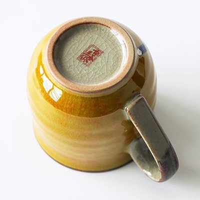 【熱銷精選】日本制九谷燒手繪陶瓷馬克杯子黃釉富貴櫻花雀鳥茶杯咖啡杯禮物