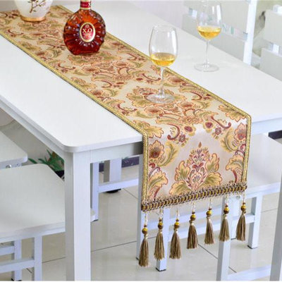 歐式餐桌桌旗桌布美式奢華流蘇金色時尚客廳家用高檔電視柜桌旗