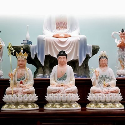 漢白玉石雕釋迦牟尼佛觀音佛像家居供奉地藏王菩薩娑婆三圣擺件~特價