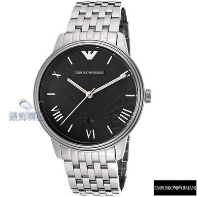 【錶飾精品】 ARMANI手錶 AR1614 亞曼尼時尚簡約 薄型日期黑面鋼帶男錶 全新正品