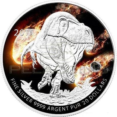 【海寧潮期貨】加拿大2023年恐龍的末日霸王龍鑲嵌鐵隕石彩色銀幣