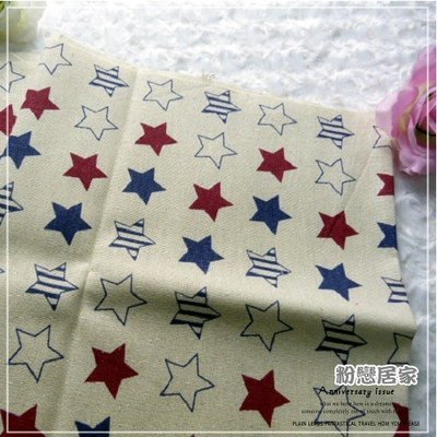 紅藍星星紋棉麻布背景布拼布~桌巾桌布可訂做