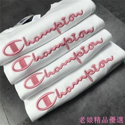 春夏櫻花限定Champion男女情侶款粉色刺繡字母圓領棉質短袖T恤