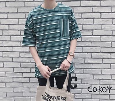 FINDSENSE MD 韓國 潮 男 時尚 休閒寬鬆 圓領 三色條紋 短袖T恤 特色短T 條紋T