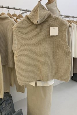 秋季新款氣質時尚純色高領針織馬甲女毛衣背心上衣
