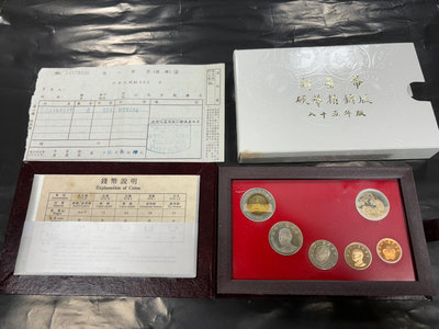 A003-台灣銀行85年鼠年生肖套幣，幣佳，耳扣缺魔鬼氈一個，紙盒雪白，一處黃，有收據