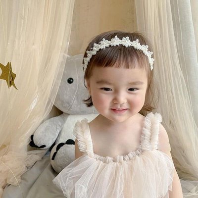 2021夏季新款寶寶發帶嬰兒百天周歲拍照頭花派對公主蕾絲珍珠發飾