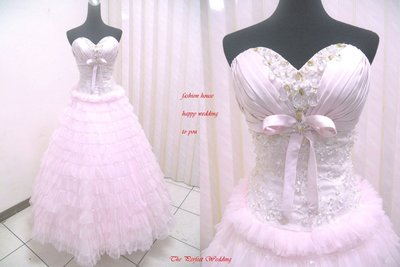 【時尚屋婚紗禮服】粉色馬甲彩鑽法式設計師華麗造型款《二手禮服》～Ｗ５７８(歡迎預約試穿)