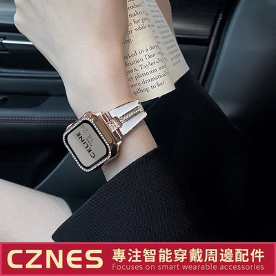 APPLE WATCH 女士錶帶 鏈式手鐲 鑲鑽手鐲 iwatch S8 7代 6代  44 40mm 45mm 41m-極巧3C
