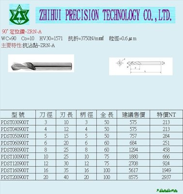 PDST100900T定位鑽*zhihui智惠精密科技*鎢鋼銑刀*切削刀具*精密工具