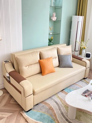 正品潮流 電動多功能真皮沙發床坐臥兩用客廳可折疊沙發小戶型可伸縮床
