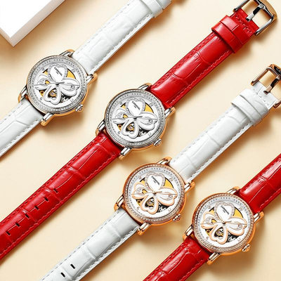 CARNIVAL嘉年華8032女表品牌全自動機械錶訂製時尚手錶女生防水夜光女士手錶皮革錶帶
