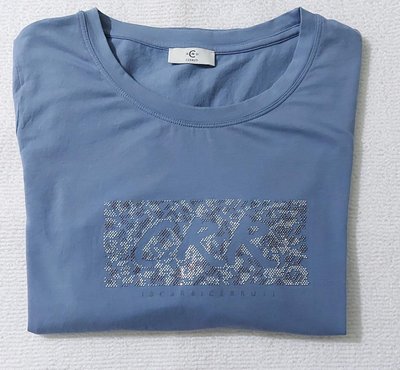 【出清】法國品牌意式設計 CERRUTI 18CRR81 冰河藍T恤休閒運動衫，胸前灰、銀雙色小金屬粒，尺寸XL碼。agnes.b whiple THOM LV