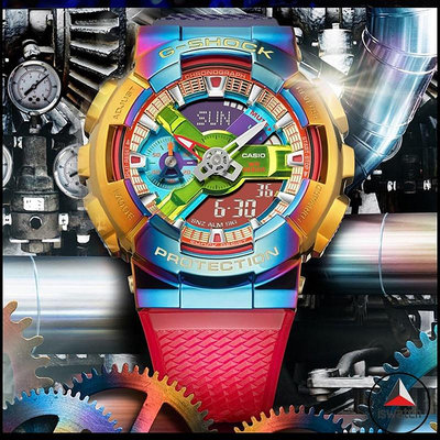 卡西歐 G-Shock GM-110RB-2A Volcano Thunder 彩虹圈金屬錶殼數字模擬男士運動手錶