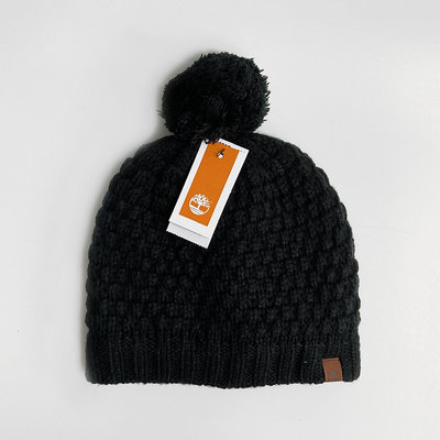 美國百分百【全新正品】Timberland 帽子 針織 毛帽 羅紋針織 反摺帽 內刷毛 毛球 黑色 BN34