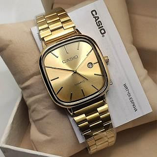 卡西歐復古不銹鋼手錶防水時尚表扣手錶 A138 金色手錶