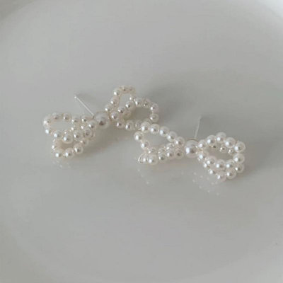 【耳環 時尚 韓範兒】珍珠蝴蝶結耳環 Pearl Bowknot Earrings