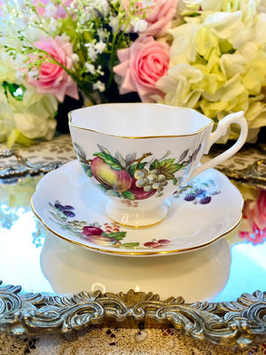 英國骨瓷Queen Anne水果圖案咖啡杯碟套裝下午茶歐式