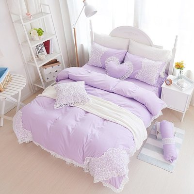 標準雙人床罩 公主風床罩 初戀感覺 粉紫色 蕾絲床罩 結婚床罩 床裙組 荷葉邊床罩 佛你企業