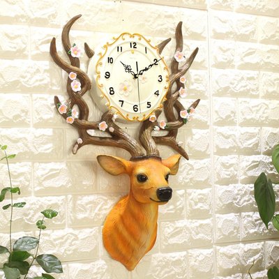時鐘DIY鹿頭創意鐘表掛鐘北歐客廳裝飾時鐘家居電子石英鐘