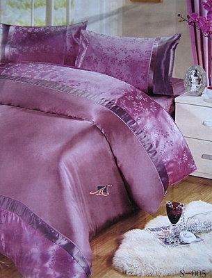 零碼隨便賣 緹花雙色絲緞床包被套組(紫紅色) 四件式 雙人加大6*6.2 $600【倈利寢飾窗簾】