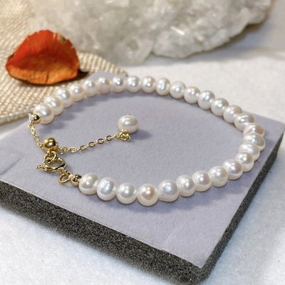 天然白色珍珠手鍊 珠光好 5.5mm 【小玲唲】