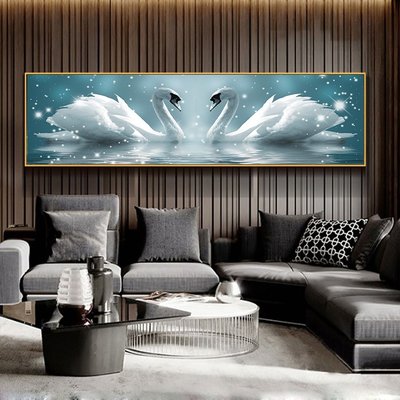 3628北歐床頭裝飾畫現代簡約臥室掛畫主臥溫馨天鵝湖風景畫背景畫