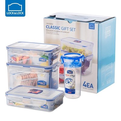 特賣-樂扣樂扣透明食物便當盒PP材質密封塑料保鮮廚房冰箱收納盒四件套