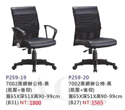 【進日興家具】P259-19 黑網辦公椅(兩款，有無把手)(氣壓+後仰) 電腦椅 台南。高雄。屏東 傢俱宅配