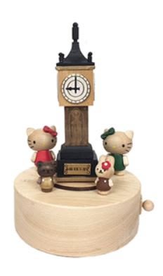 鼎飛臻坊 Hello Kitty 凱蒂貓 蒸汽時鐘造型 木製音樂盒 日本正版
