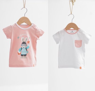 *Dou Dou House Collection*獨家設計款:小兔子旅行者-寶寶純棉T恤兩件組+贈小袋子(四色)現貨