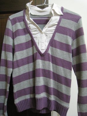 【出清】二手 假兩件式 紫 條紋 針織毛線襯衫 學院風 氣質款 一元起標 即直購