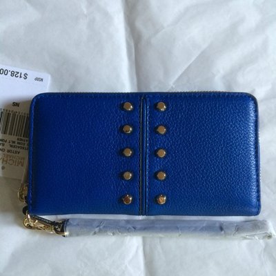 【芝加哥美國代購 】MICHAEL KORS Astor Chain MK 真皮大款手拿包手機包藍色 (含運2580)