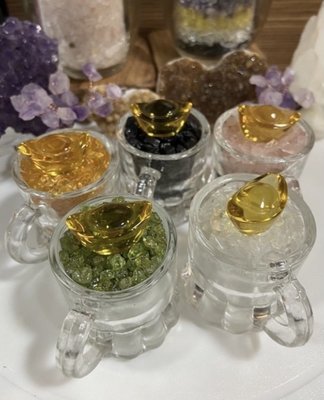 可愛能量水晶玻璃杯送元寶 (黃水晶、綠水晶、白水晶、黑曜石、粉晶)
