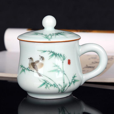 景德鎮茶杯陶瓷帶蓋水杯精致家用水杯辦公室單杯中式杯子茶【潤虎百貨】