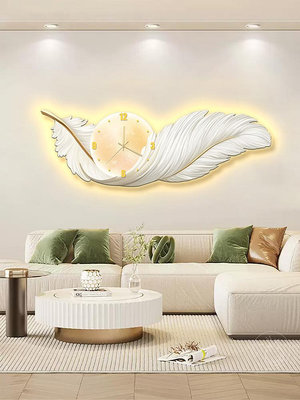 羽毛客廳沙發背景墻掛畫奶油風鐘表玄關裝飾畫LED發光氛圍床頭畫夢歌家居館