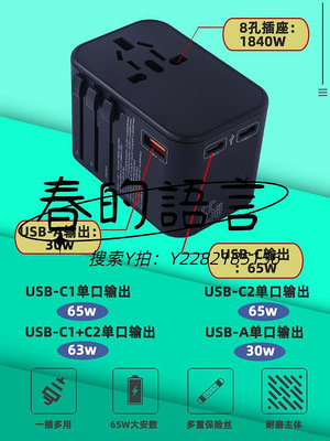 轉換頭全球多國轉換插頭萬用插座旅行PD閃充65W氮化鎵多功能轉換器USB快