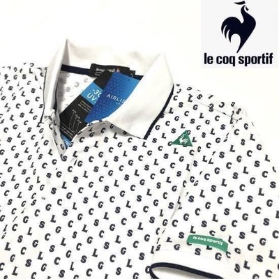 【涉谷GOLF精品】Le Coq Sportif 公雞牌 最新白色黑線領袖全身英文圖案L號 質感超好 保證真品 歡迎購買